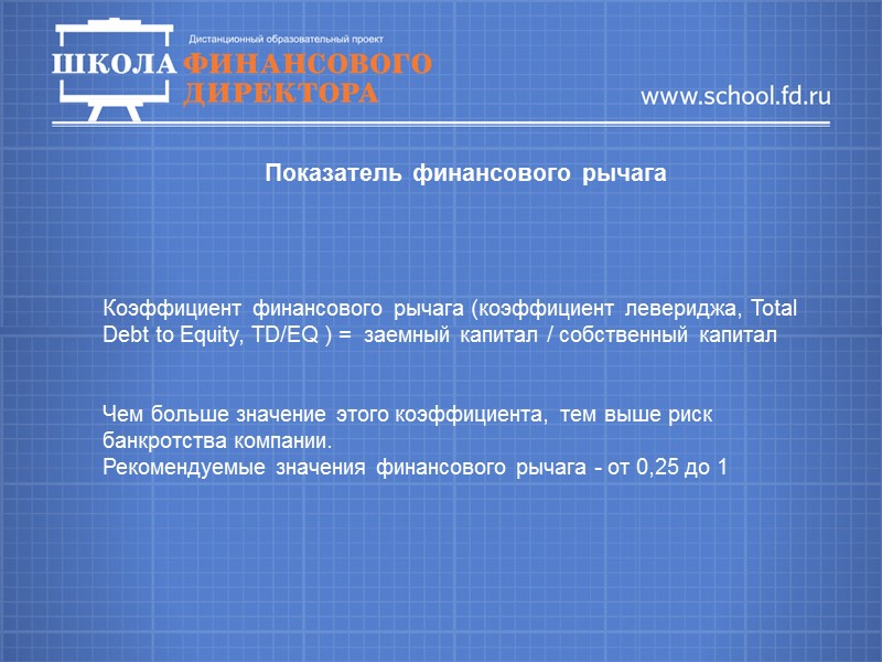 Коэффициент покрытия долга = EBITDA / Долг  Оценка способности компании обслуживать свои долговые