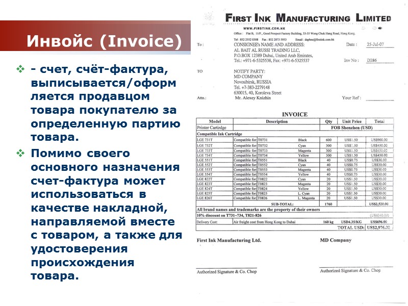 Отгрузочная ведомость образец заполнения