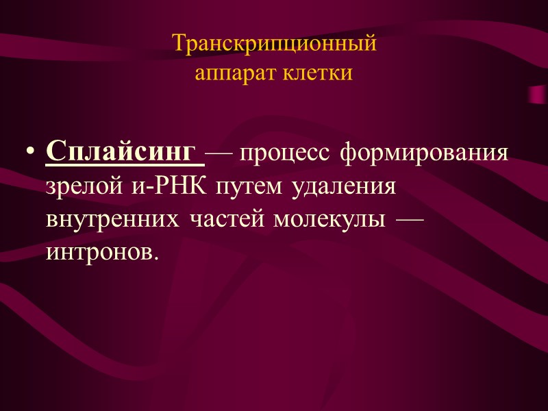 Транскрипционный  аппарат клетки  Терминатор – это участок, где прекращается дальнейший рост цепи