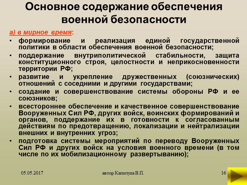 05.05.2017 автор Капитула В.П. 8 Нормативно-правовые акты, регламентирующие вопросы обороны России. б Конституция РФ