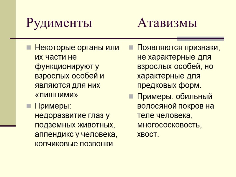 Особенность атавизмов отличающая их от рудиментов. Рудименты человека таблица.