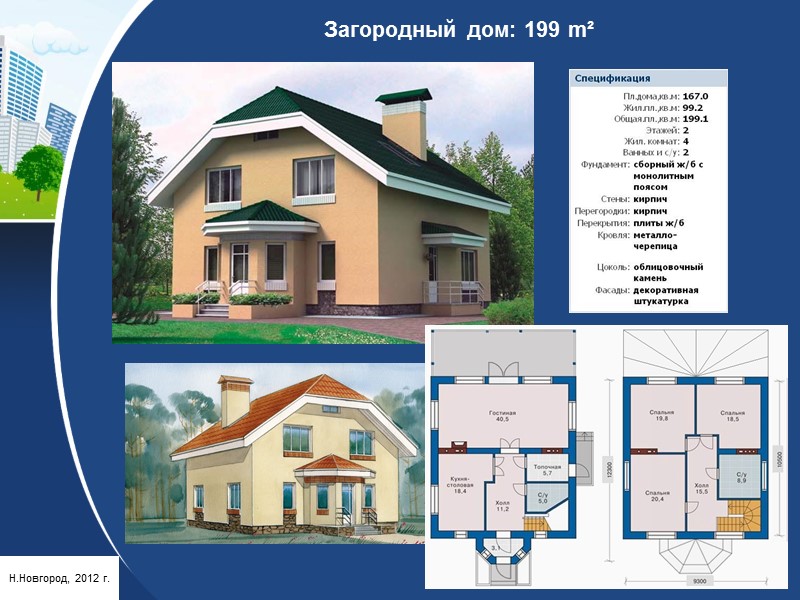 Дом с ломаной крышей и балконом: 171,2 m² Н.Новгород, 2012 г.
