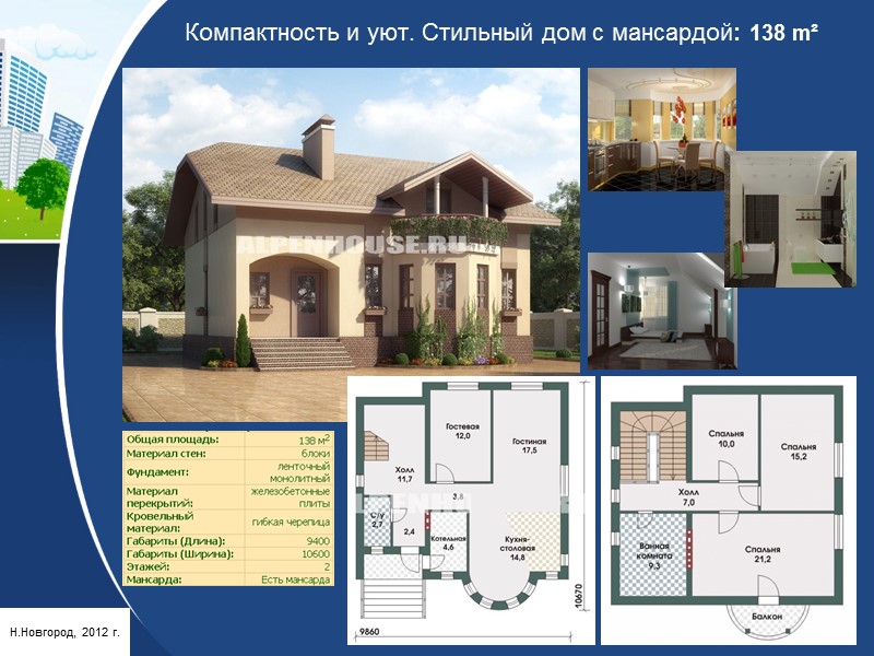 Одноэтажный дом квадратной формы: 85 m² Н.Новгород, 2012 г.