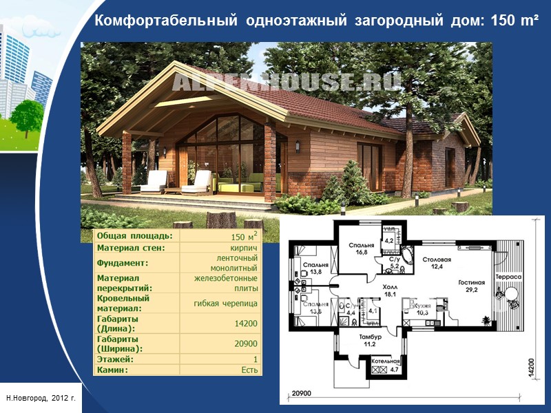 Одноэтажный недорогой доступный дом: 111 m² Н.Новгород, 2012 г.