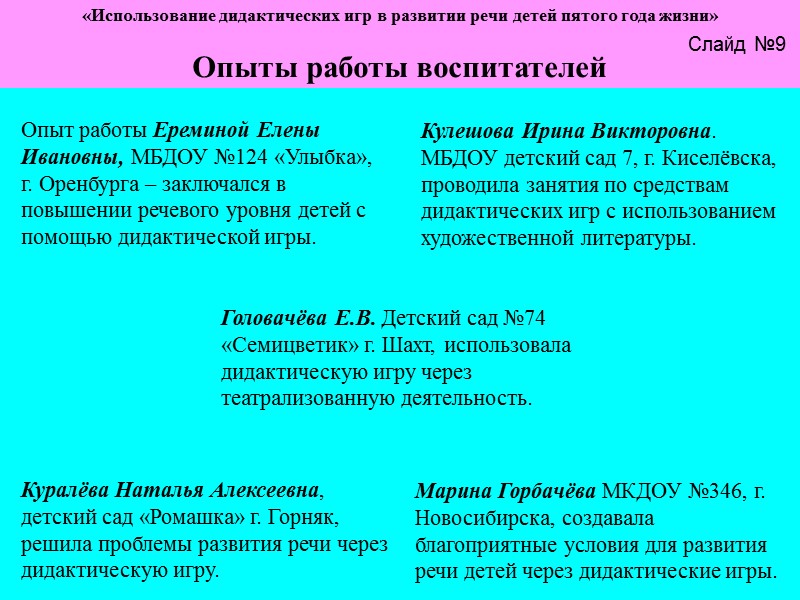 «Использование дидактических игр в развитии речи детей пятого года жизни»  «Использование дидактических игр