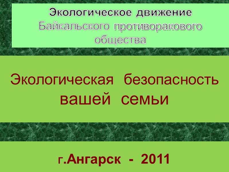 Экологическая  безопасность  вашей  семьи Г.Ангарск  -  2011 Экологическое движение