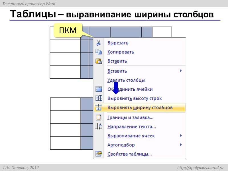 Таблицы – вставка рисунков Установить курсор ЛКМ ЛКМ ЛКМ