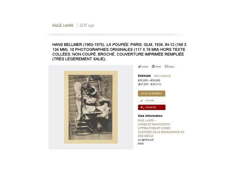 Man Ray 'INSULATOR' Estimate  15,000 — 25,000 USD (1,194,268 - 1,990,446RUB) signed in
