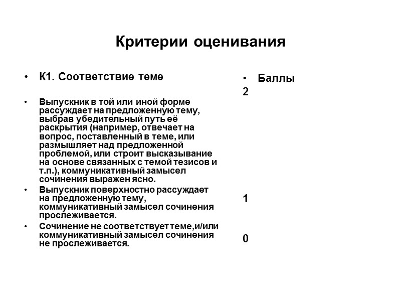 Критерии итогового проекта 11 класс