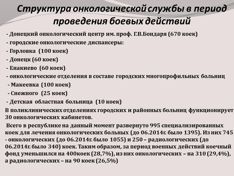 Структура Республиканского онкологического центра Онкогинекологическое отделение:       50 коек