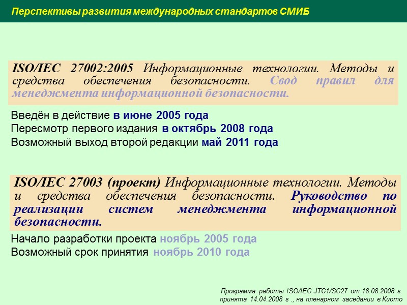 Международные стандарты оценки информационной безопасности и управления ею ВS 7799-1:1995 Code of Practice for