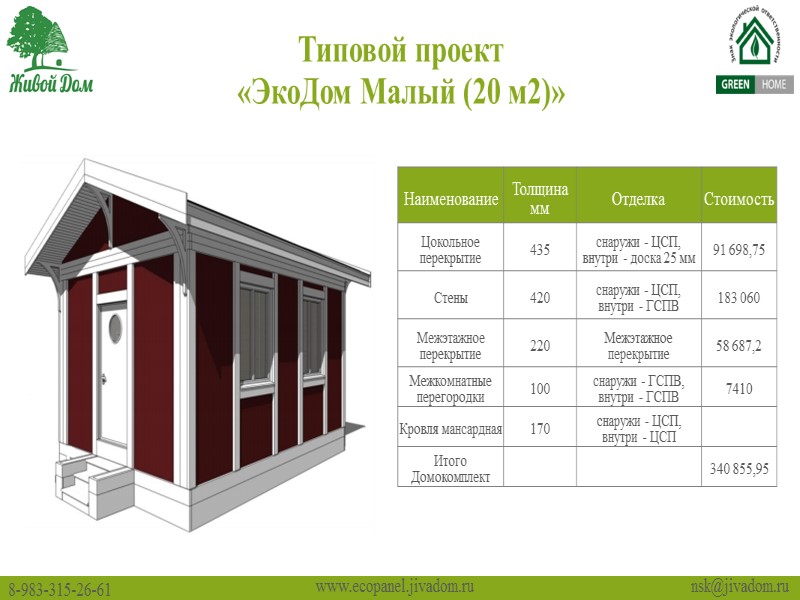 Типовой проект «ЭкоДом Средний (40 м2)» www.ecopanel.jivadom.ru 8-983-315-26-61 nsk@jivadom.ru