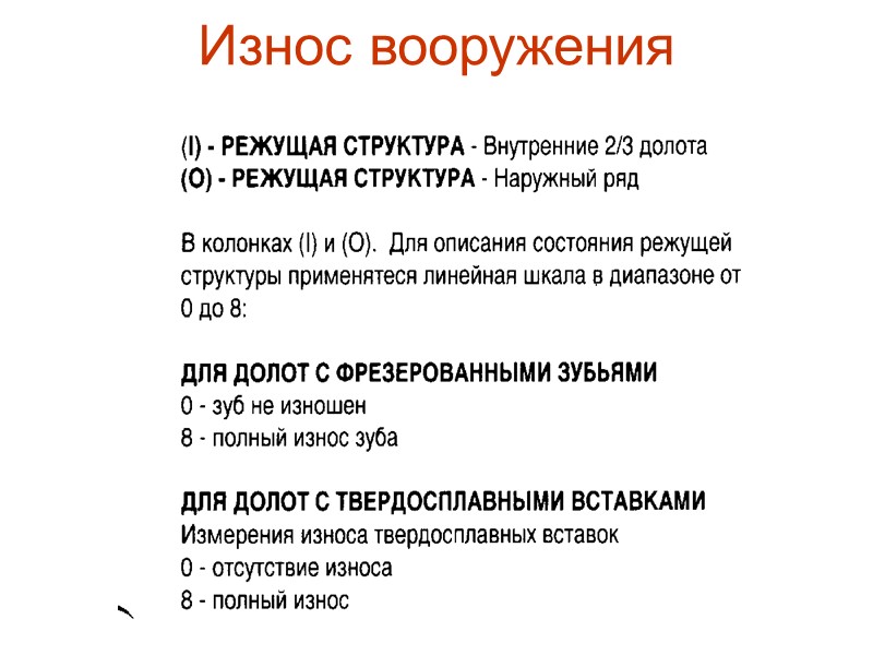 Оценка износа шарошечных долот По системе ВНИИБТ (Россия)  2.  По системе IADC