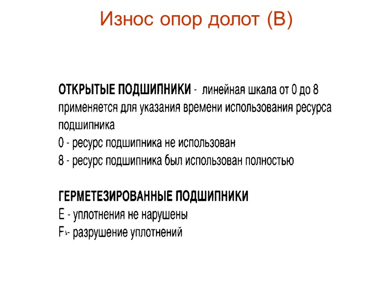 Система ВНИИБТ для алмазных долот О – обнажение алмазов; Ц – выработка в центральной