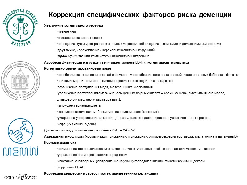 Механизмы развития деменции Болезнь Альцгеймера  www.beflex.ru