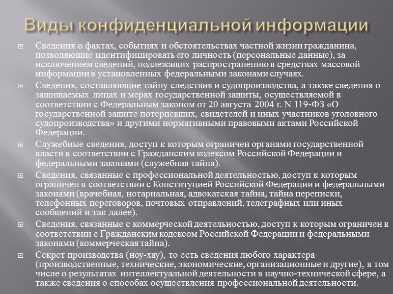 Закон конфедиальности манга. О конфиденциальной информации ФЗ. Виды конфиденциальной информации ФЗ. Информация конфиденциального характера. Сведения связанные с профессиональной деятельностью.