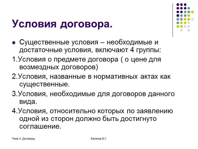 Тема 4. Договоры. Беляков В.Г. Несоблюдение формы сделки При несоблюдении одного из условий, указанных