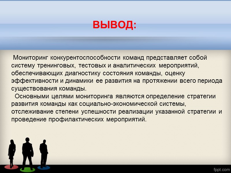 Показатели психологической стабильности команды:  - уровень командного духа, или мотивационного фона команды; 