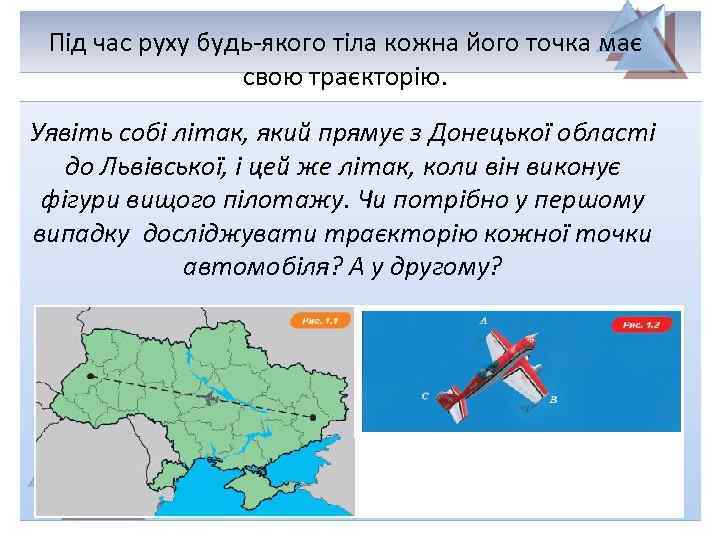 Під час руху будь-якого тіла кожна його точка має свою траєкторію. Уявіть собі літак,