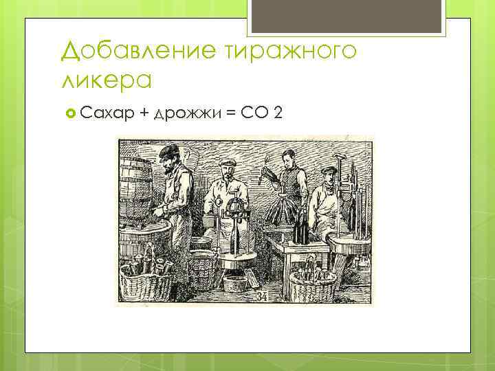 Добавление тиражного ликера Сахар + дрожжи = СO 2 