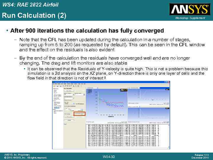 WS 4: RAE 2822 Airfoil Run Calculation (2) Workshop Supplement • After 900 iterations