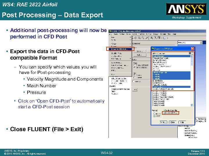 WS 4: RAE 2822 Airfoil Post Processing – Data Export Workshop Supplement • Additional