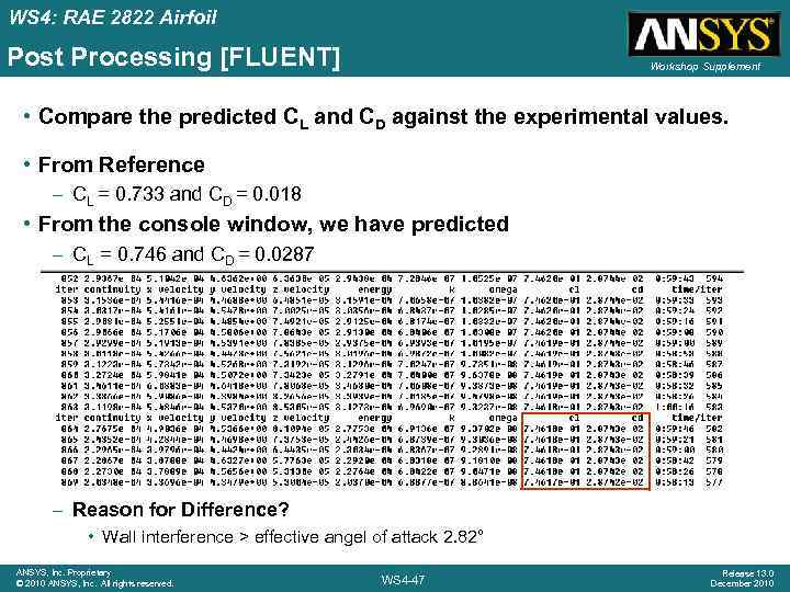 WS 4: RAE 2822 Airfoil Post Processing [FLUENT] Workshop Supplement • Compare the predicted