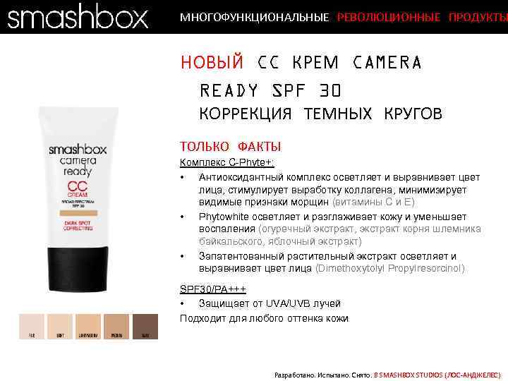 МНОГОФУНКЦИОНАЛЬНЫЕ РЕВОЛЮЦИОННЫЕ ПРОДУКТЫ НОВЫЙ CC КРЕМ CAMERA READY SPF 30 КОРРЕКЦИЯ ТЕМНЫХ КРУГОВ ТОЛЬКО