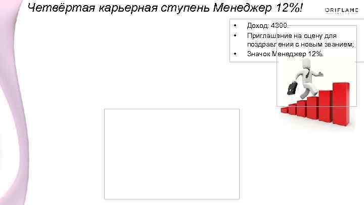 Четвёртая карьерная ступень Менеджер 12%! • • • Доход: 4300. Приглашение на сцену для