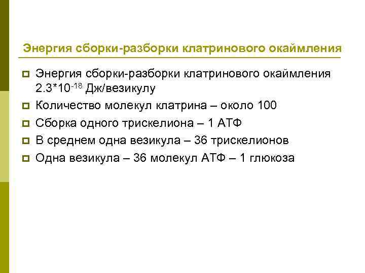 Энергия сборки-разборки клатринового окаймления p p p Энергия сборки-разборки клатринового окаймления 2. 3*10 -18