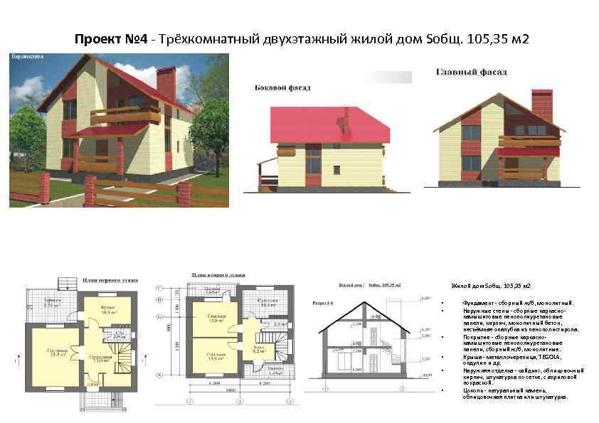 Проект № 4 - Трёхкомнатный двухэтажный жилой дом Sобщ. 105, 35 м 2 Жилой