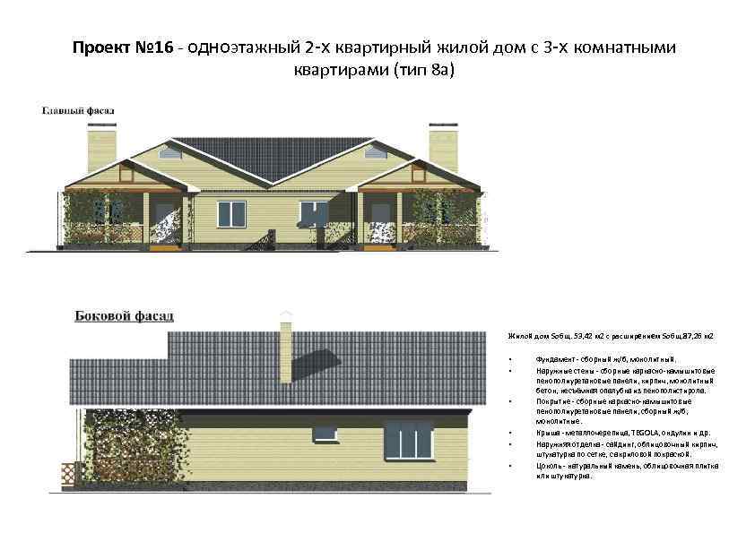 Проект № 16 - одноэтажный 2 -х квартирный жилой дом с 3 -х комнатными