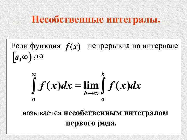 Несобственные интегралы. Если функция , то непрерывна на интервале называется несобственным интегралом первого рода.