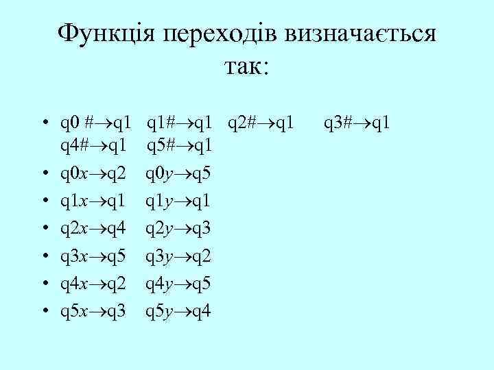 Функція переходів визначається так: • q 0 # q 1 q 4# q 1