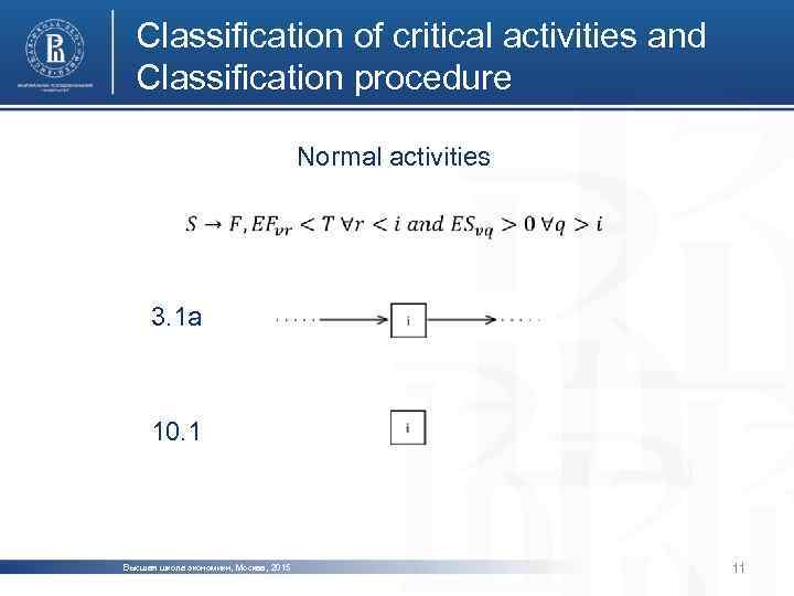 Classification of critical activities and Classification procedure Normal activities 3. 1 а 10. 1