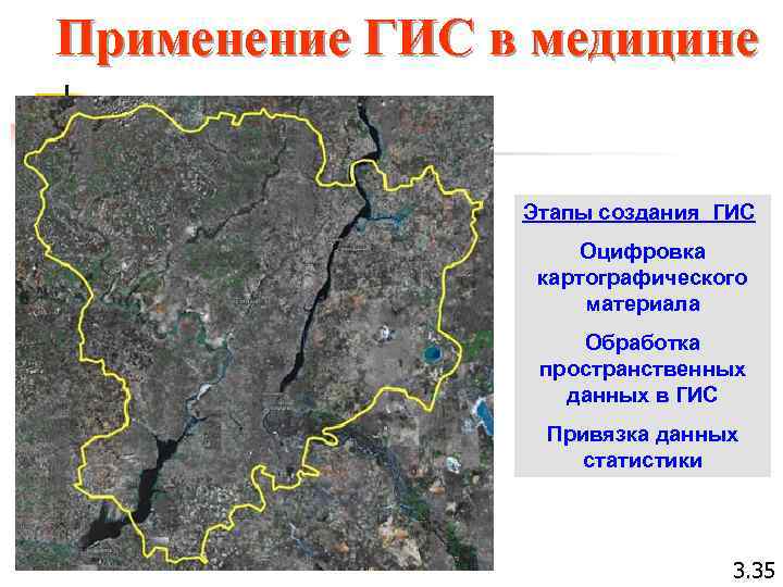 Применение ГИС в медицине Этапы создания ГИС Оцифровка картографического материала Обработка пространственных данных в