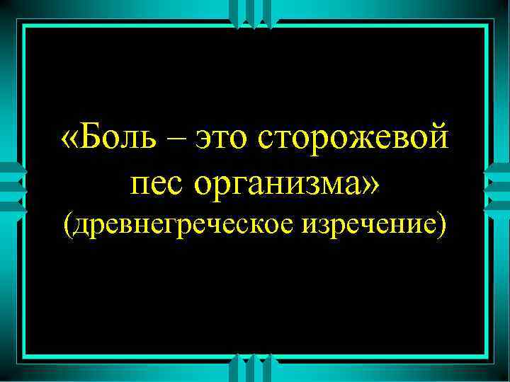  «Боль – это сторожевой пес организма» (древнегреческое изречение) 