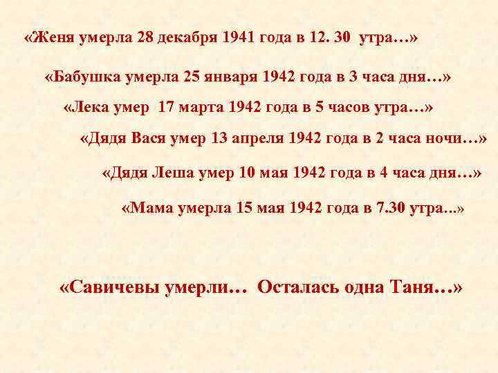  «Женя умерла 28 декабря 1941 года в 12. 30 утра…» «Бабушка умерла 25