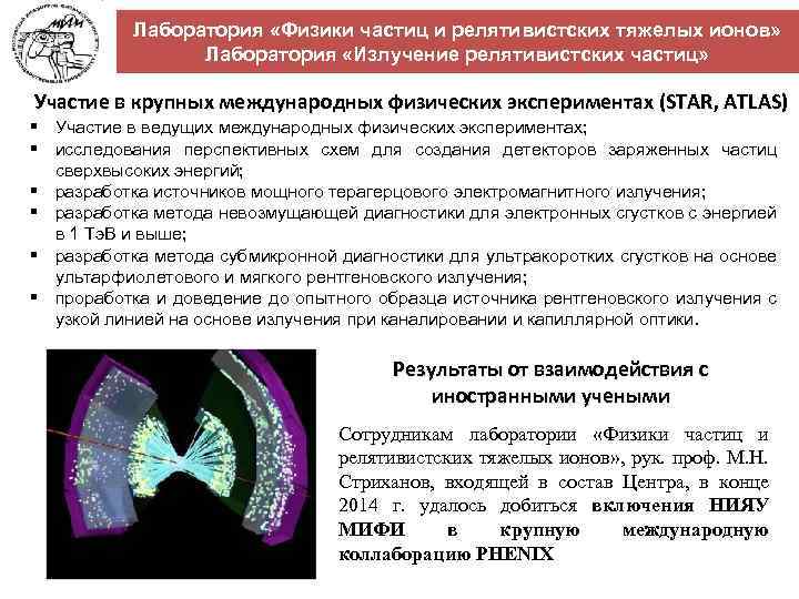 13 Лаборатория «Физики частиц и релятивистских тяжелых ионов» Лаборатория «Излучение релятивистских частиц» Участие в