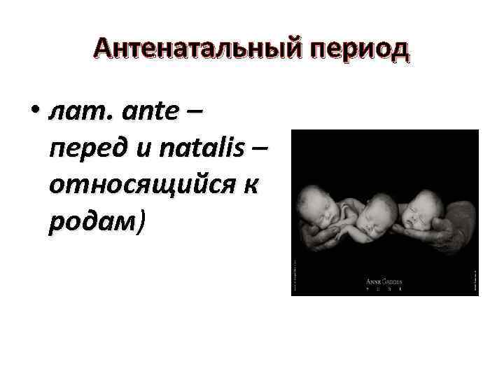 Антенатальный период • лат. ante – перед и natalis – относящийся к родам) родам