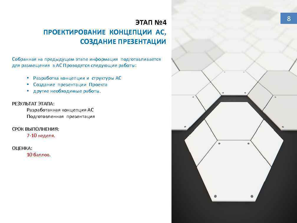 ЭТАП № 4 ПРОЕКТИРОВАНИЕ КОНЦЕПЦИИ АС, СОЗДАНИЕ ПРЕЗЕНТАЦИИ Собранная на предыдущем этапе информация подготавливается