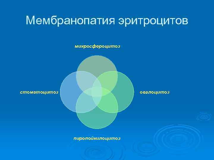 Мембранопатия эритроцитов микросфероцитоз стоматоцитоз овалоцитоз пиропойкилоцитоз 