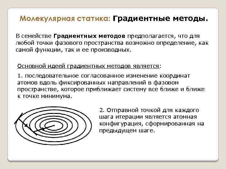 Молекулярная статика: Градиентные методы. В семействе Градиентных методов предполагается, что для любой точки фазового