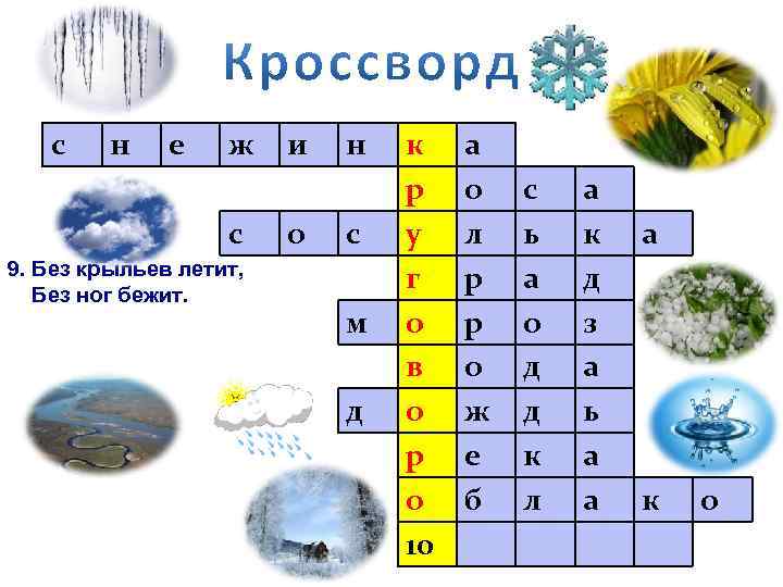 с н е ж с 9. Без крыльев летит, Без ног бежит. и о
