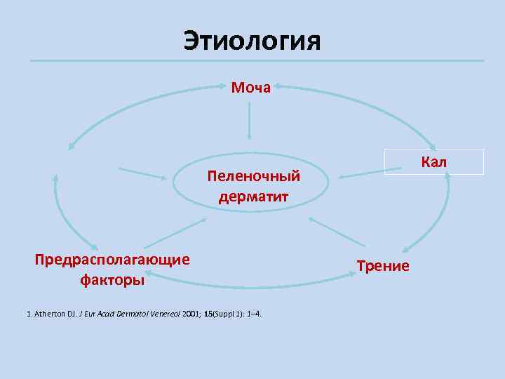 Этиология Моча Кал Пеленочный дерматит Предрасполагающие факторы 1. Atherton DJ. J Eur Acad Dermatol
