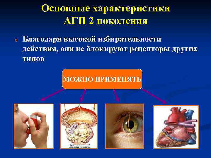 Основные характеристики АГП 2 поколения o Благодаря высокой избирательности действия, они не блокируют рецепторы
