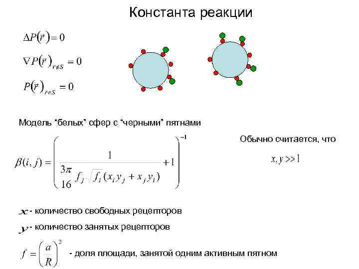 Константа реакции Модель “белых” сфер с “черными” пятнами Обычно считается, что - количество свободных