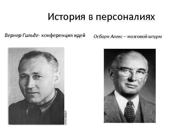 История в персоналиях Вернер Гильде- конференция идей Осборн Алекс – мозговой штурм 