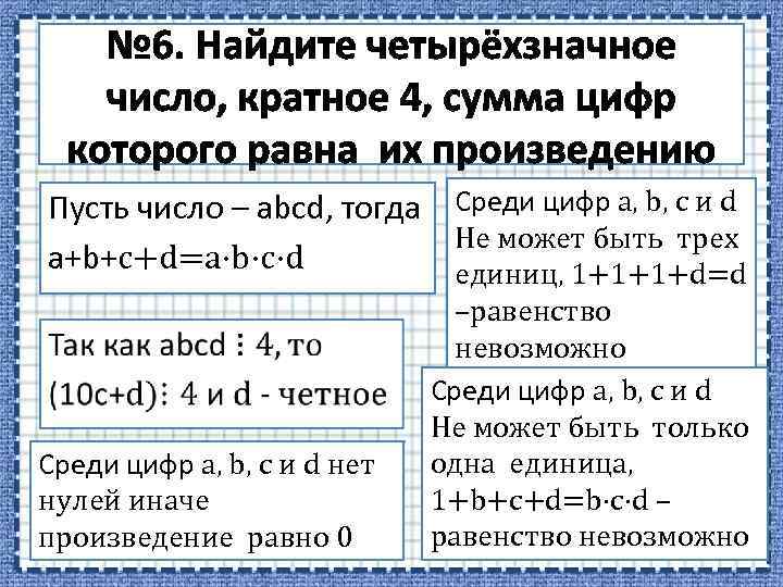 Пусть число – аbcd, тогда Среди цифр a, b, с и d Не может