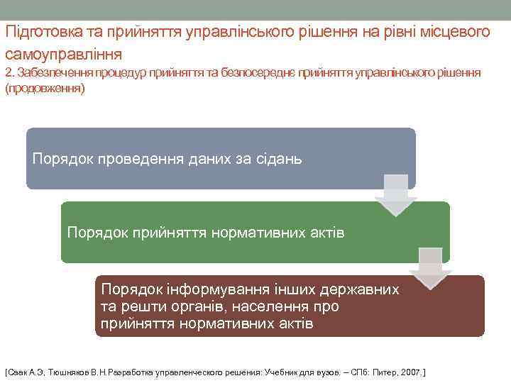 Підготовка та прийняття управлінського рішення на рівні місцевого самоуправління 2. Забезпечення процедур прийняття та